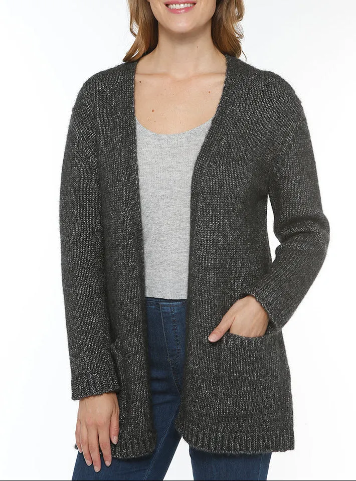 Gilet long femme en laine baby alpaga gris anthracite