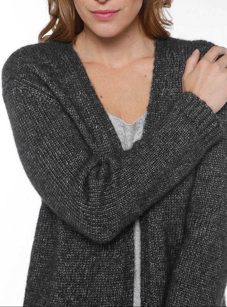 Gilet long femme en laine baby alpaga gris anthracite