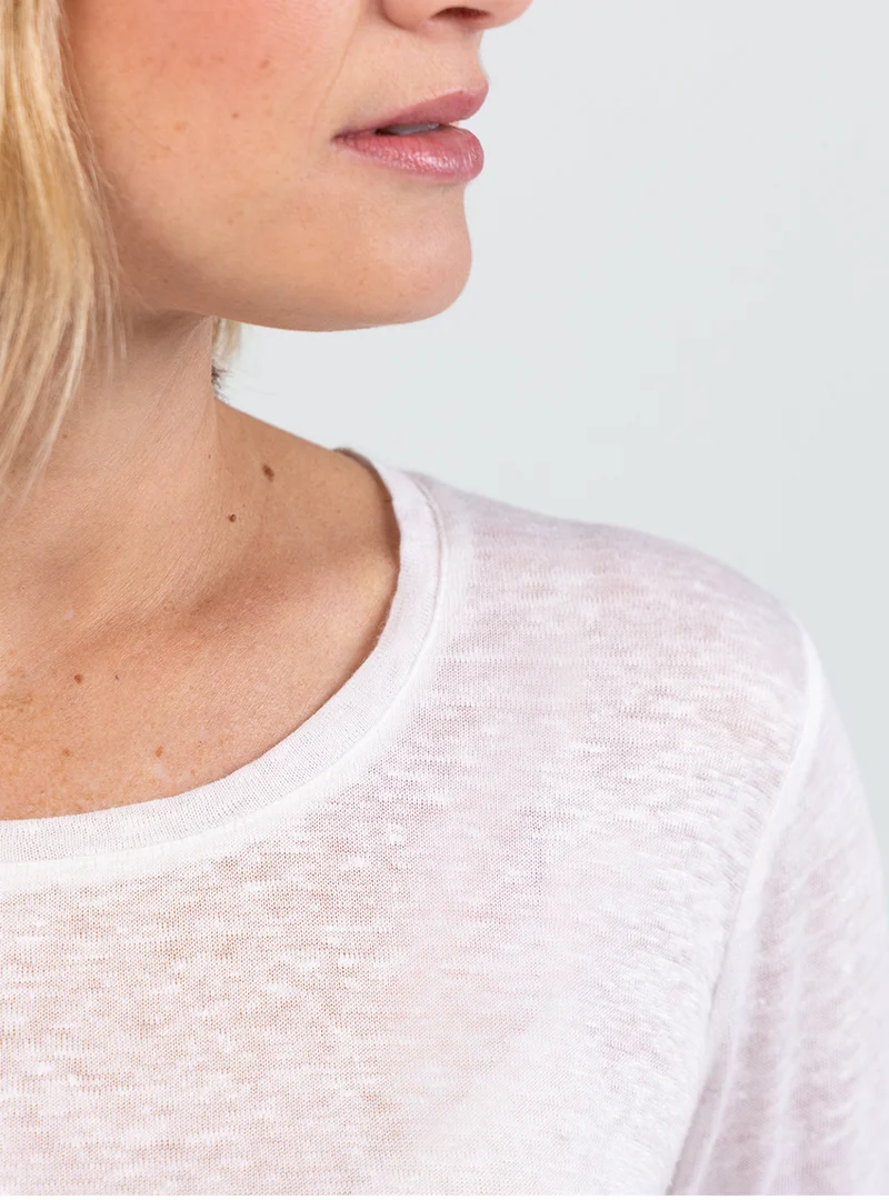 Tee-shirt femme en lin manches 3/4 blanc