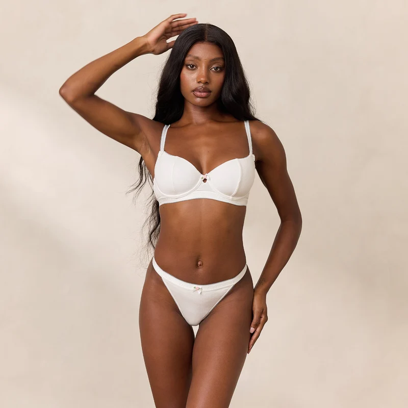 Soutien-gorge Côtelé Rosebud Balcony - Blanc