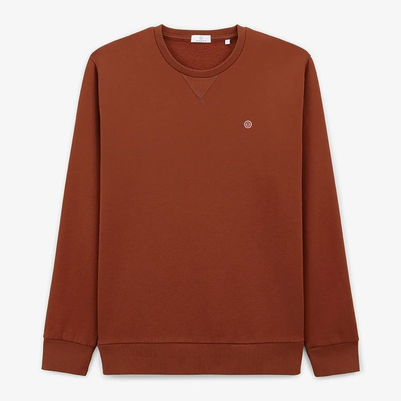 Sweat col rond uni orange courge en coton