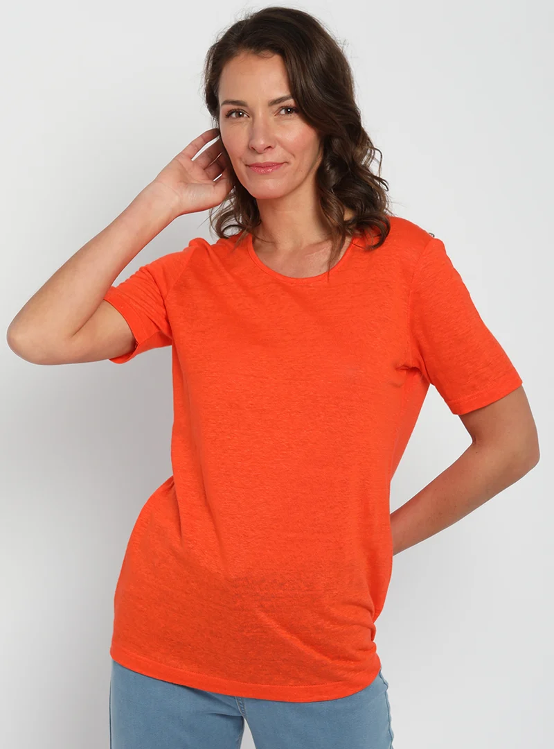 Tee-shirt femme en lin orange agrume