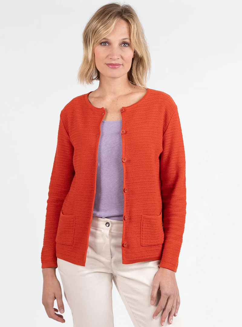 Cardigan femme en coton orange terracotta