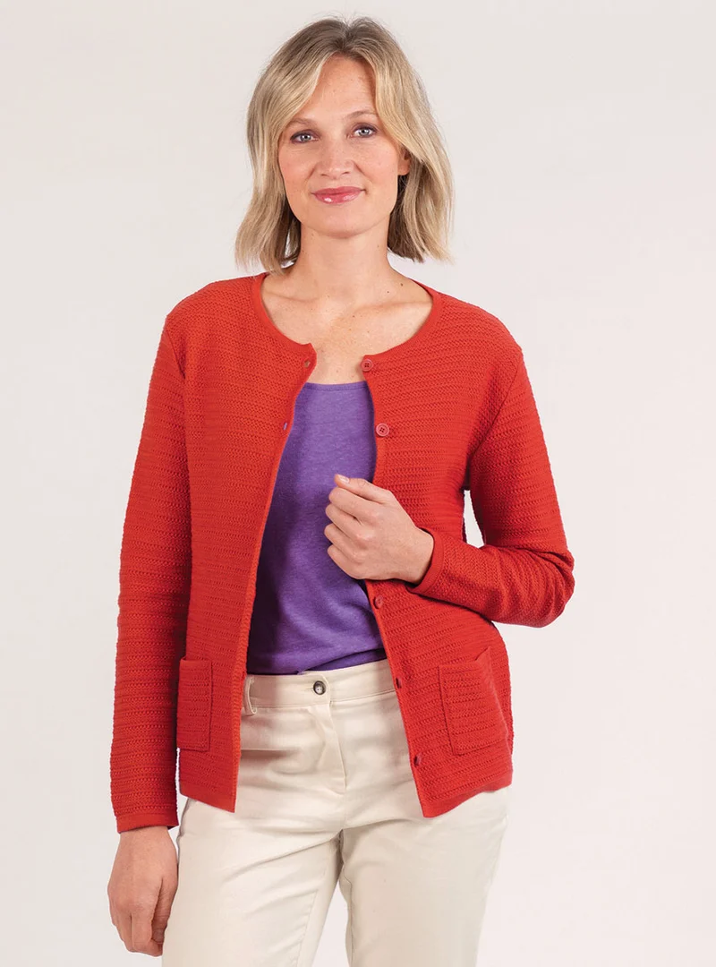 Cardigan femme en coton orange terracotta