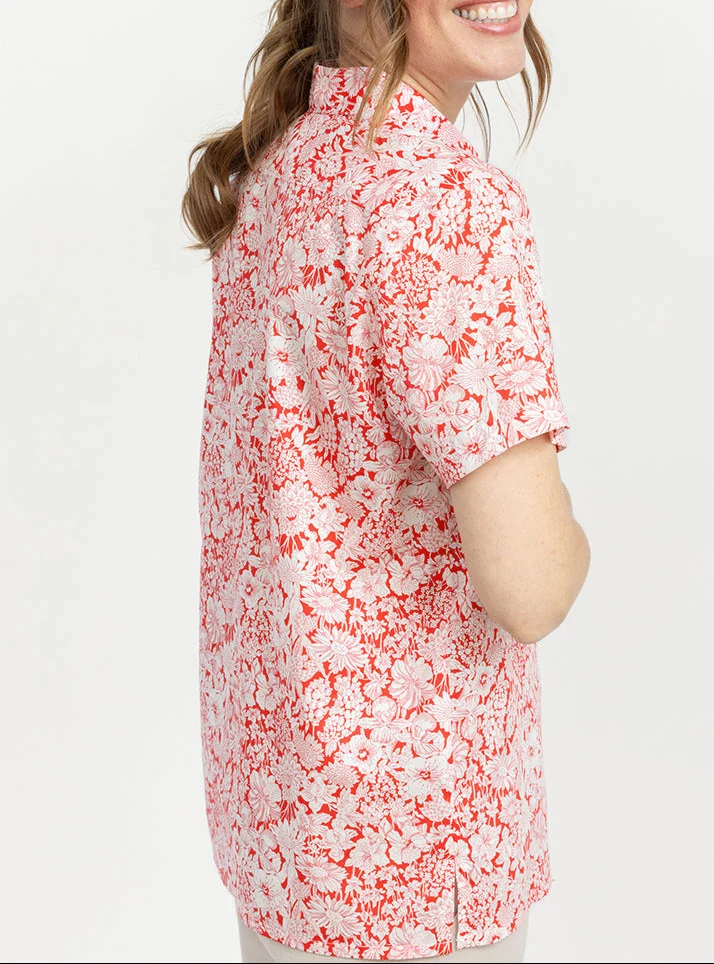 Chemisier femme en coton liberty rouge cerise