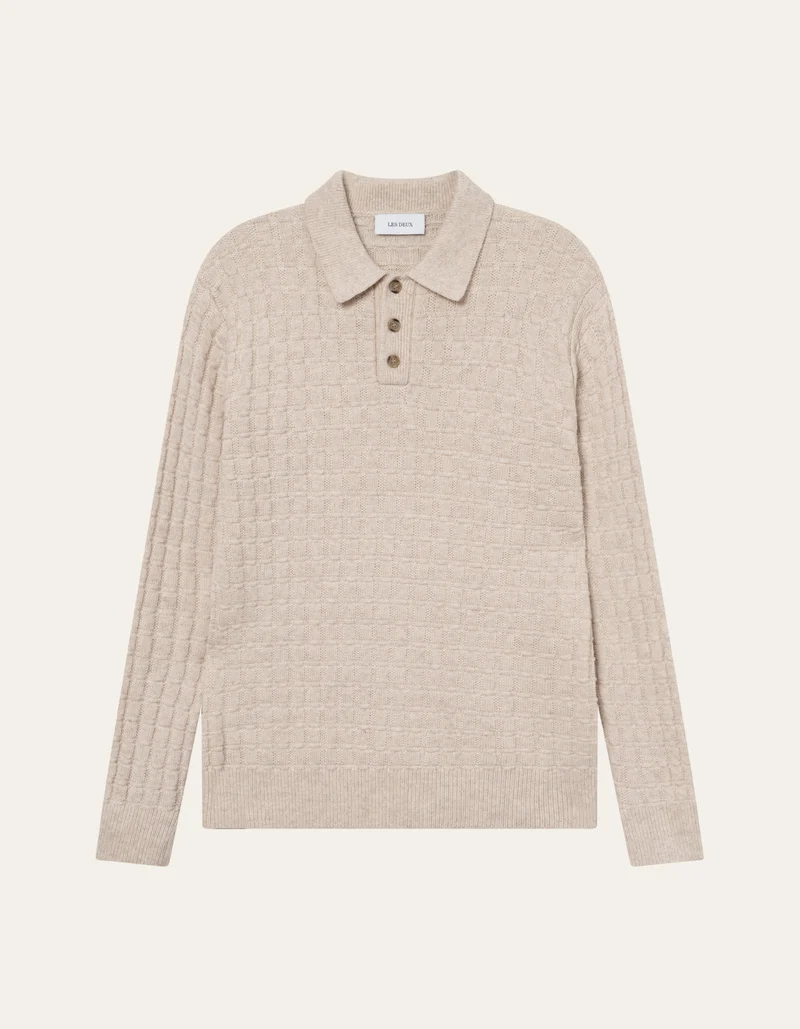 Les Deux Gustav Squared Structure Polo Knit Light Sand Melange