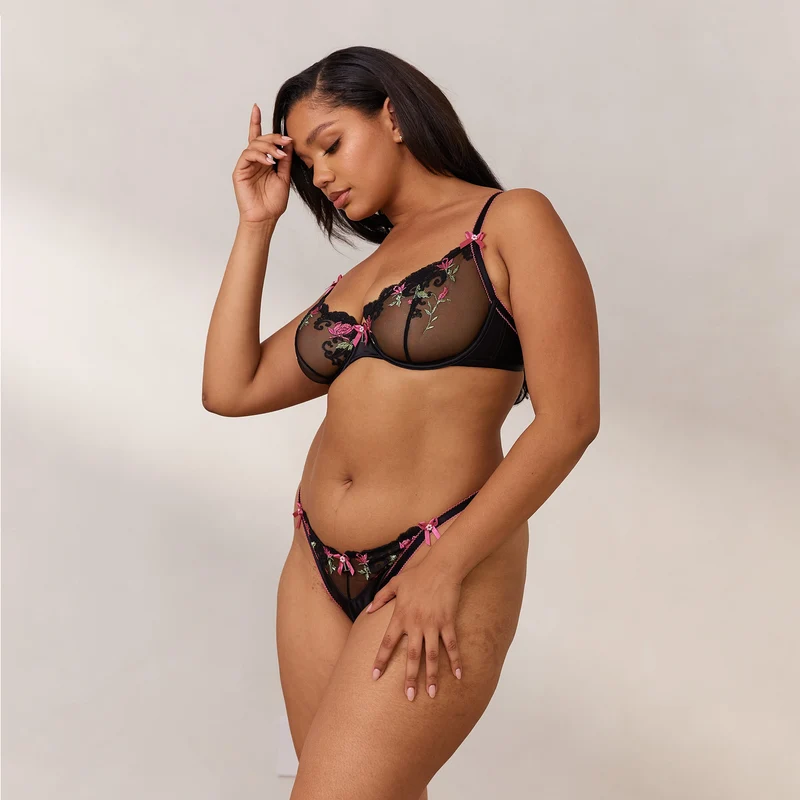 Bloom Embroidered Balcony Soutien-Gorge - Noir