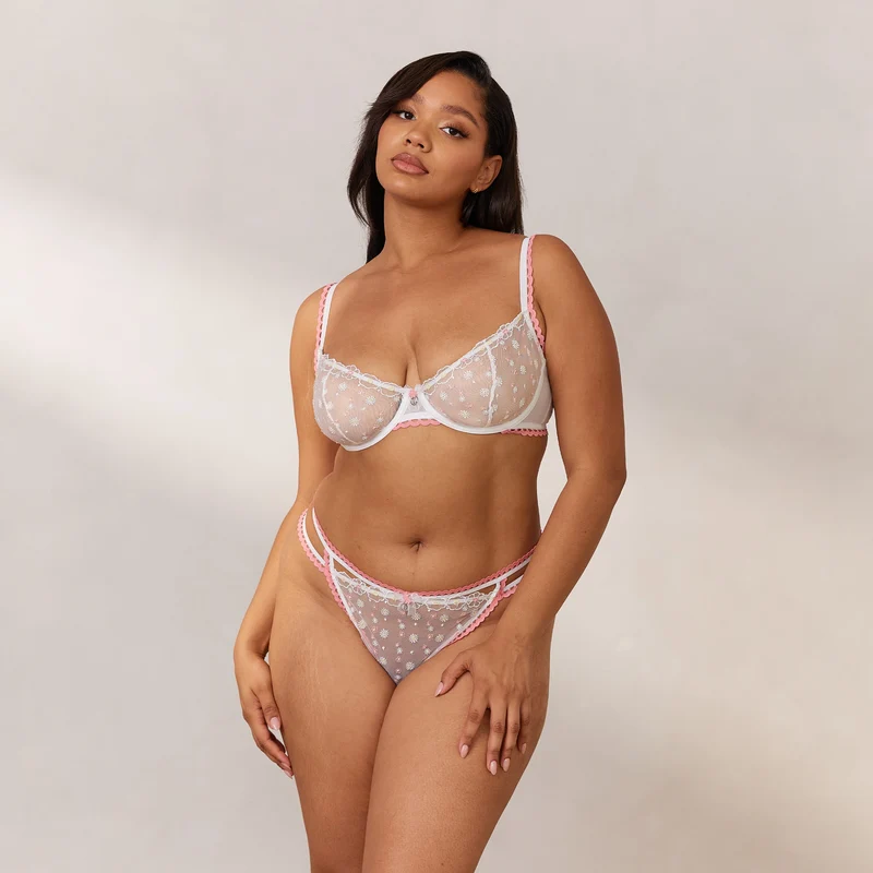 Daisy Embroidered Balcony Soutien-Gorge - Blanc
