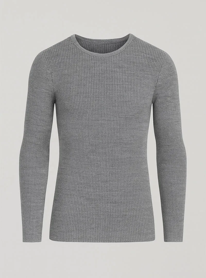 Tee-shirt thermique épais manches longues homme en laine gris léger