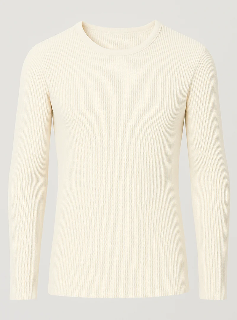 Tee-shirt thermique épais manches longues homme en laine blanc naturel