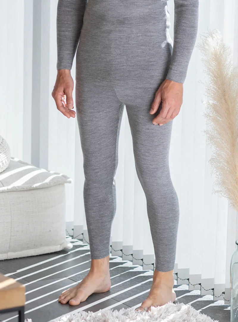 Caleçon long homme en laine mérinos gris léger