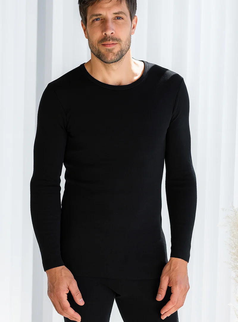 Tee-shirt manches longues thermique homme en laine noir