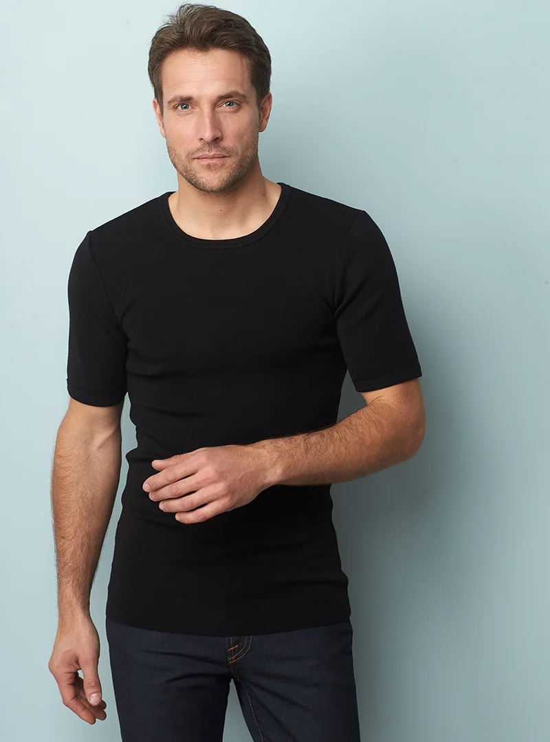 Tee-shirt thermique fin homme laine mérinos noir