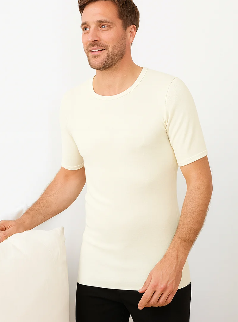Tee-shirt thermique fin homme laine mérinos blanc naturel