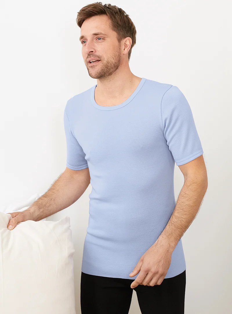 Tee-shirt thermique fin homme laine mérinos bleu ciel
