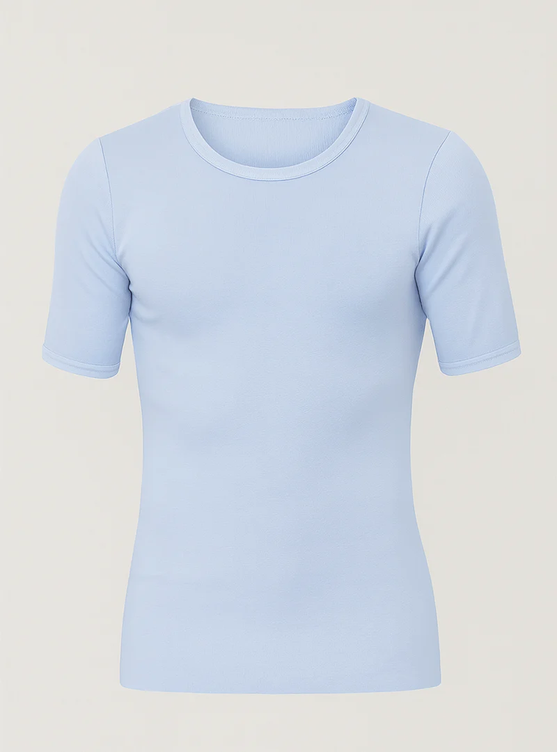 Tee-shirt thermique fin homme laine mérinos bleu ciel