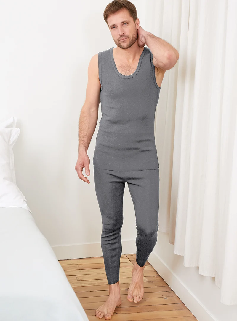 Débardeur thermique homme fin laine gris léger