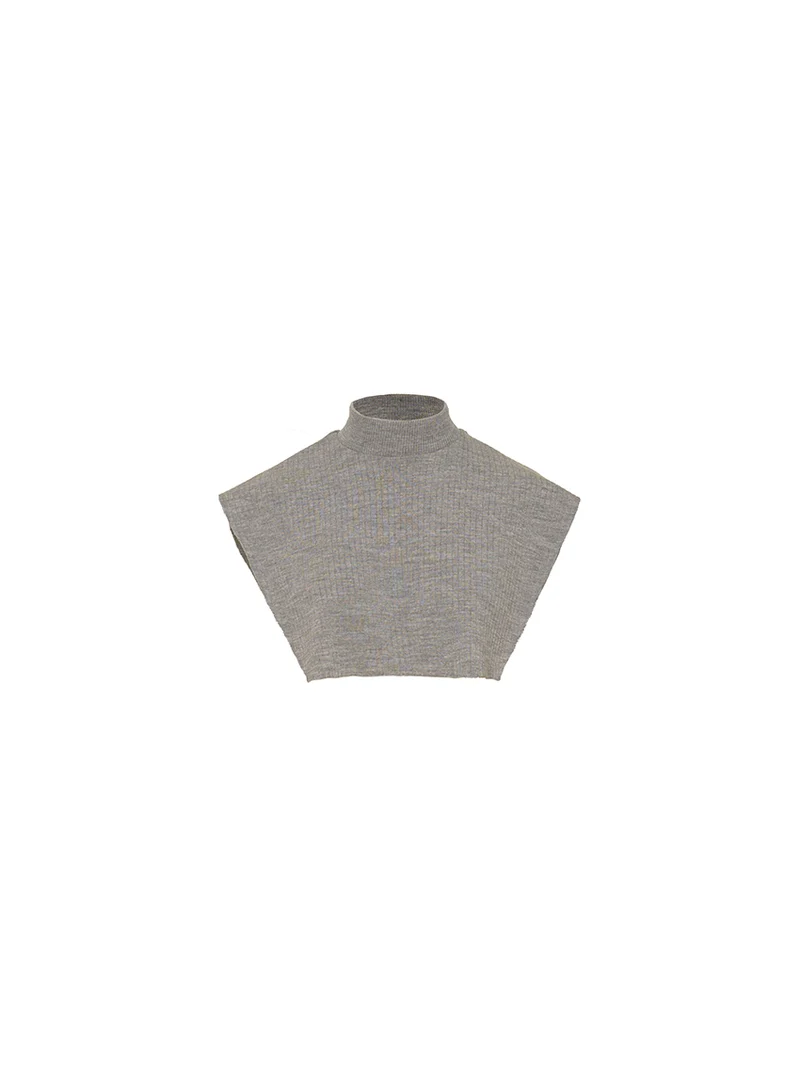 Col plastron mixte laine mérinos gris léger