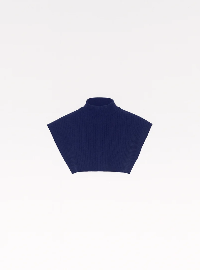 Col plastron mixte laine mérinos bleu marine