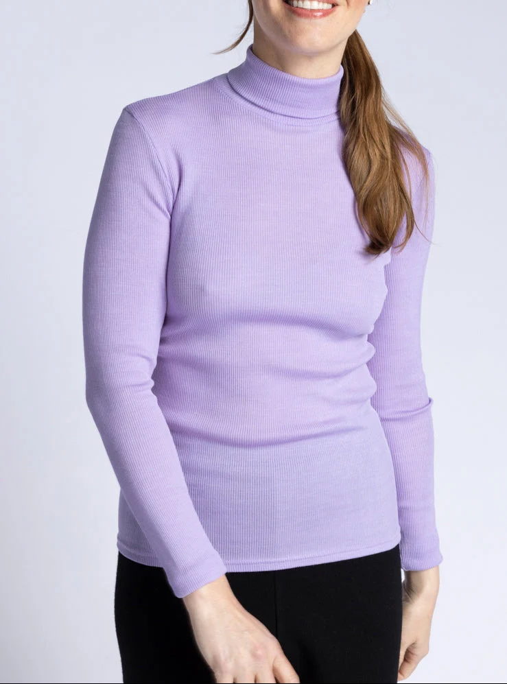 Pull femme col roulé laine et soie Violet Lilas