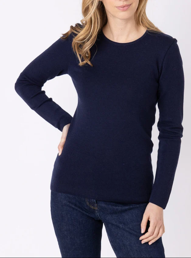 Tee-shirt thermique manches longues femme en laine merinos bleu marine