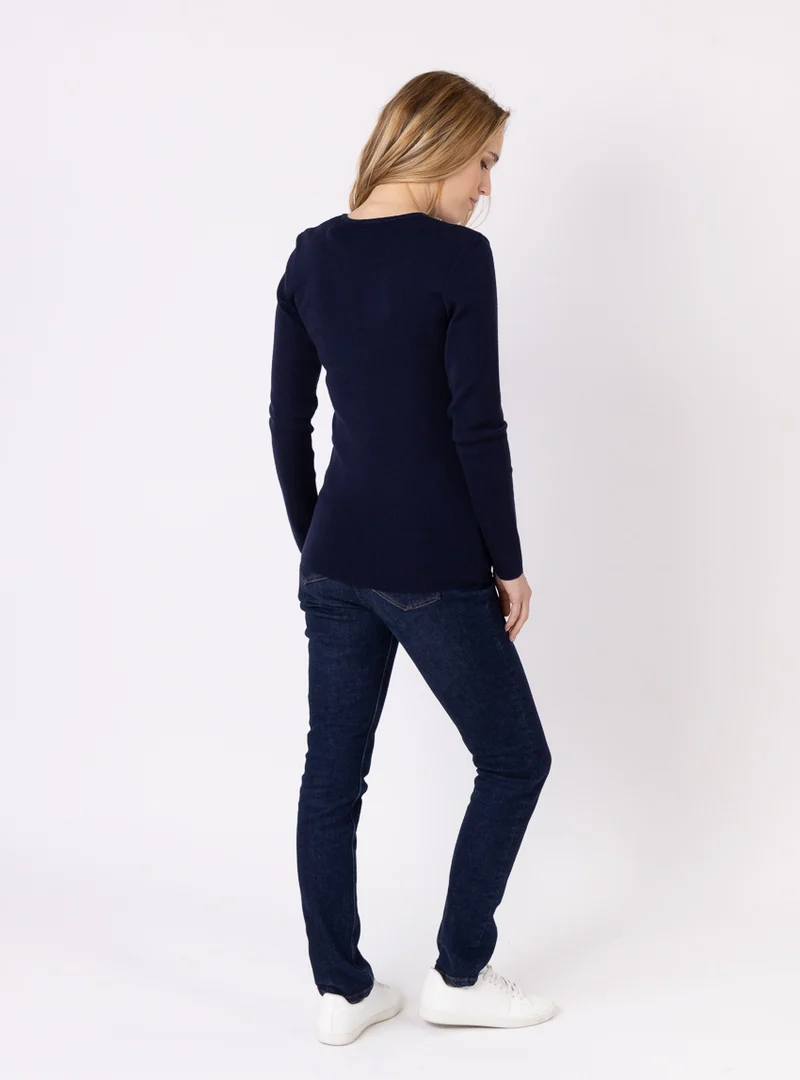 Tee-shirt thermique manches longues femme en laine merinos bleu marine