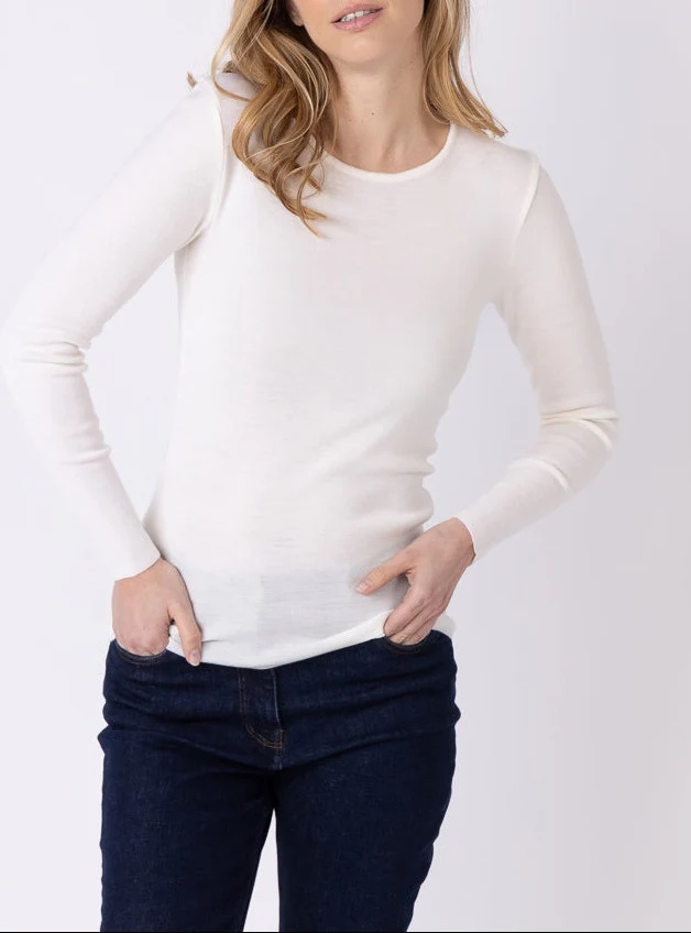Tee-shirt thermique manches longues femme en laine merinos blanc naturel