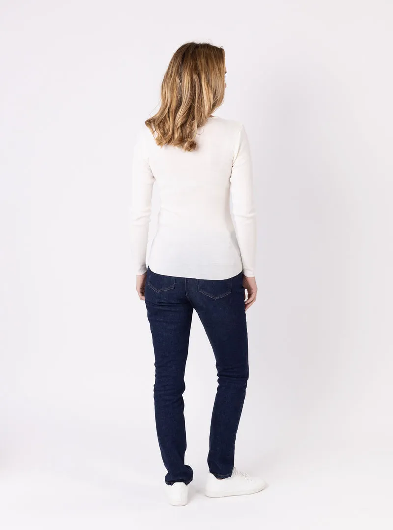 Tee-shirt thermique manches longues femme en laine merinos blanc naturel