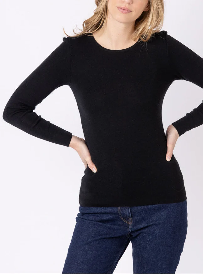 Tee-shirt thermique manches longues femme en laine merinos noir