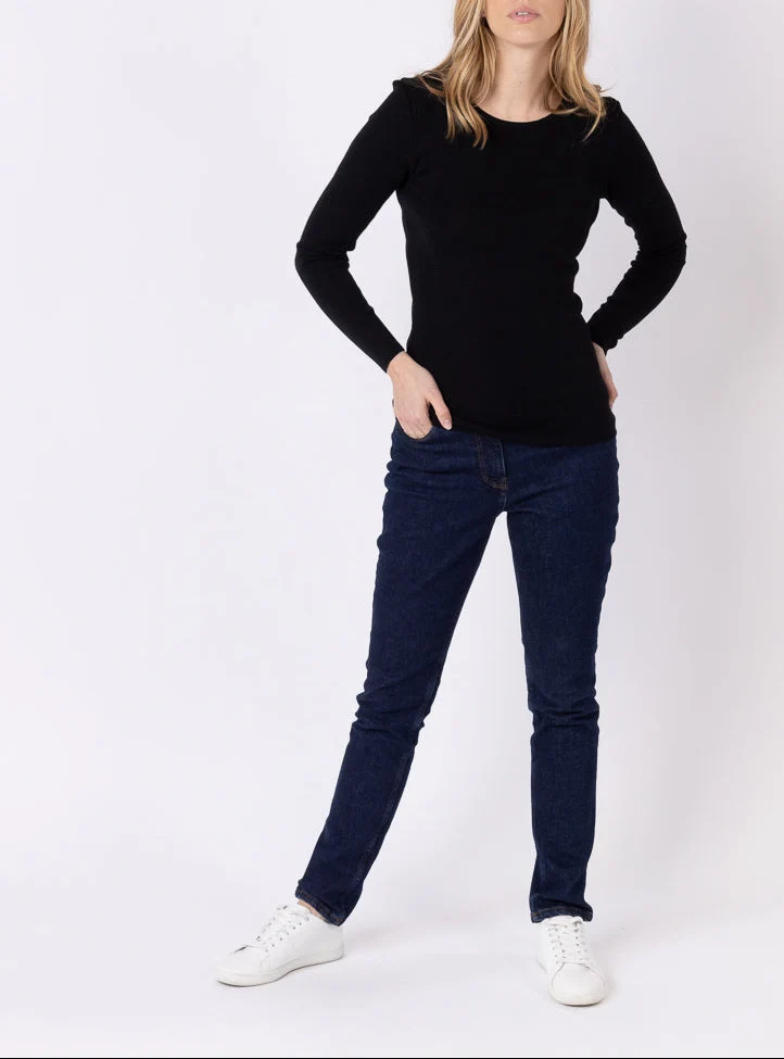 Tee-shirt thermique manches longues femme en laine merinos noir