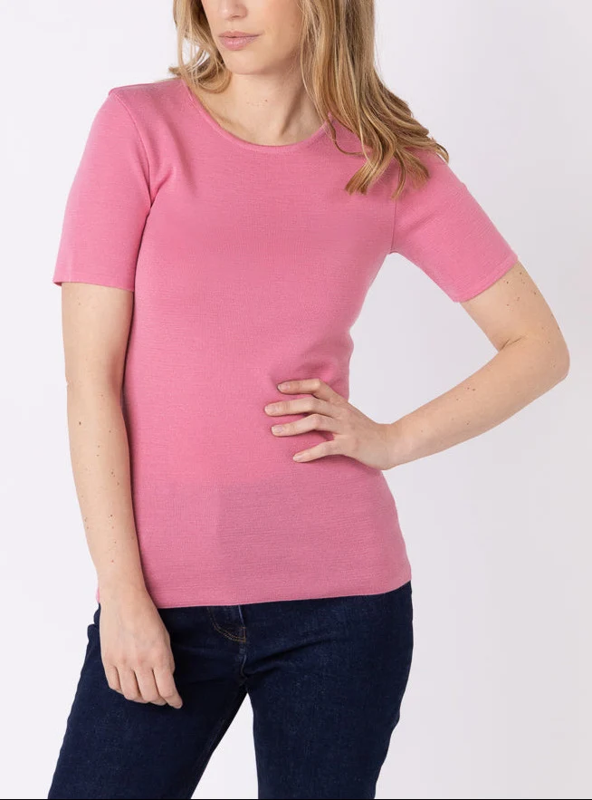 Tee-shirt thermique femme en laine merinos rose fard