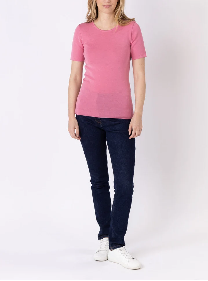 Tee-shirt thermique femme en laine merinos rose fard