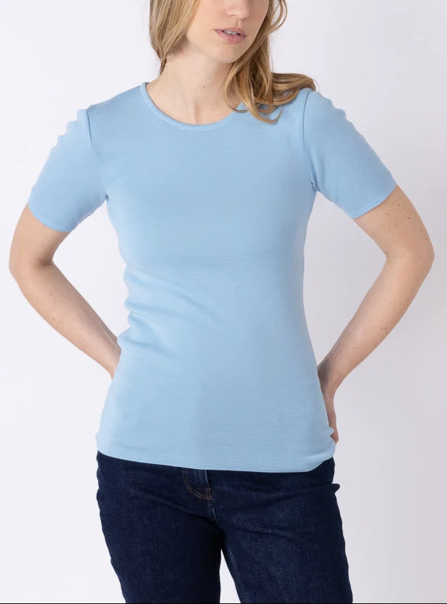 Tee-shirt thermique femme en laine merinos bleu glacier