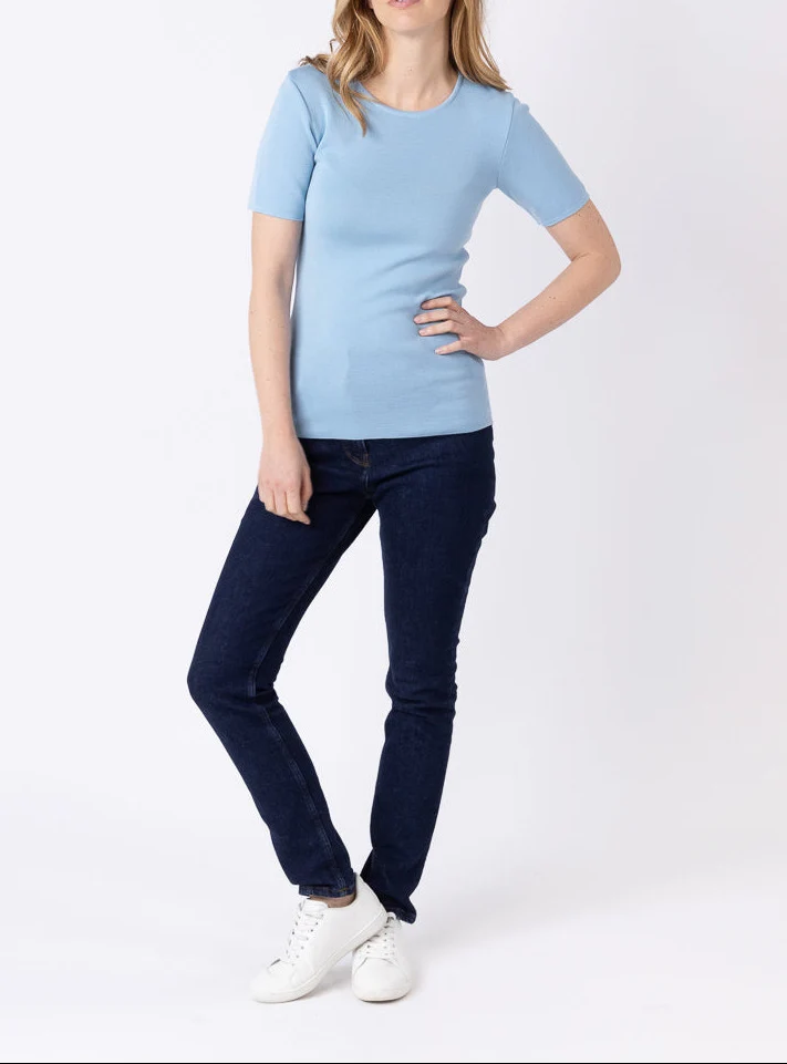 Tee-shirt thermique femme en laine merinos bleu glacier