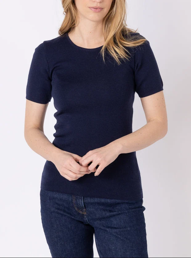 Tee-shirt thermique femme en laine merinos bleu marine