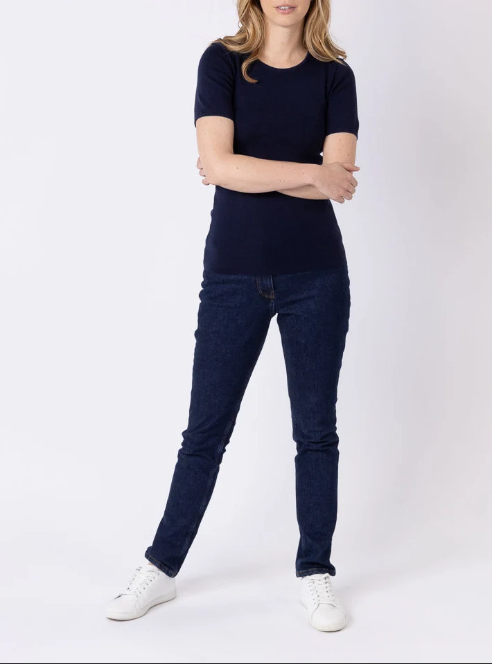 Tee-shirt thermique femme en laine merinos bleu marine