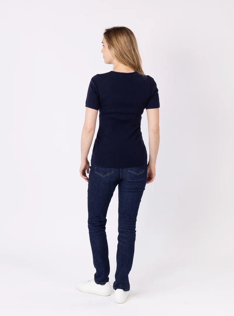 Tee-shirt thermique femme en laine merinos bleu marine