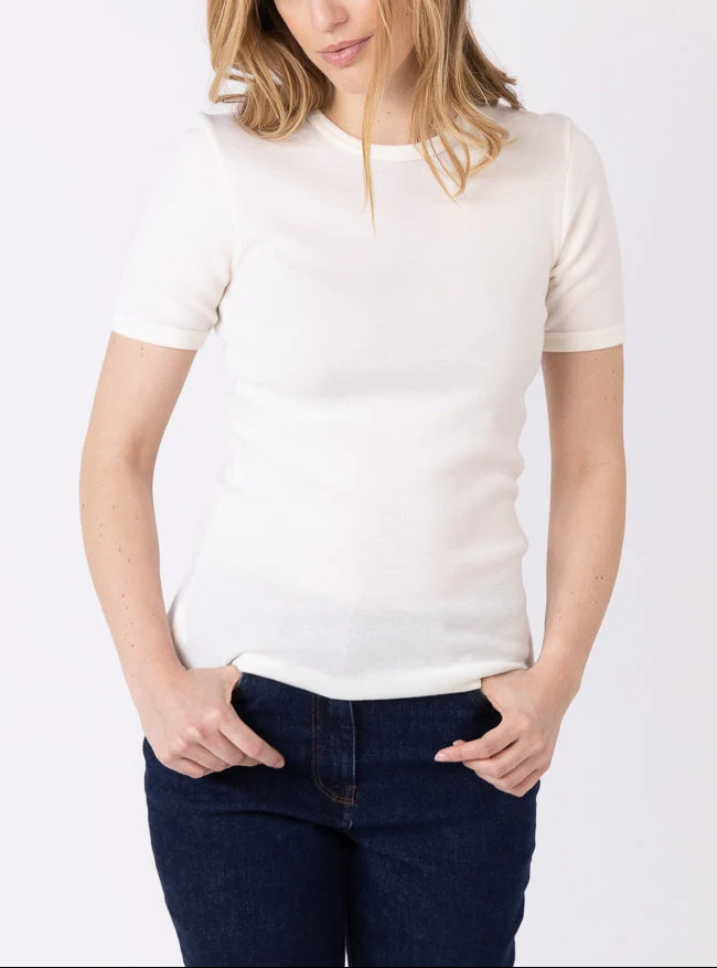 Tee-shirt thermique femme en laine merinos blanc naturel