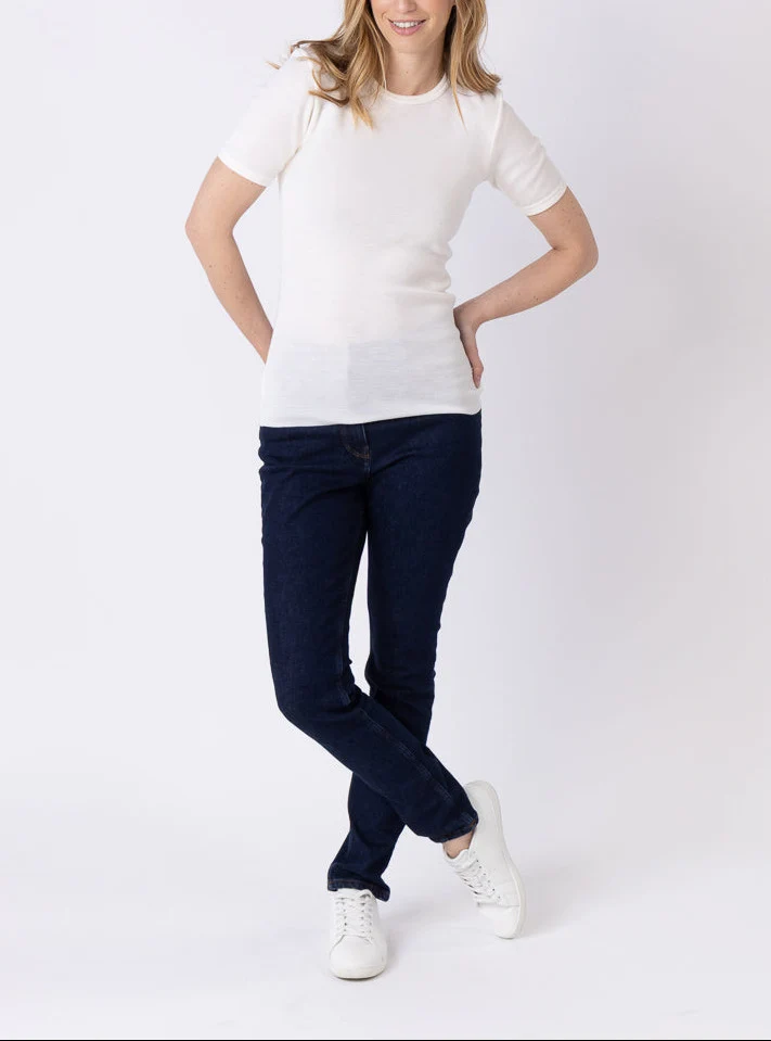 Tee-shirt thermique femme en laine merinos blanc naturel