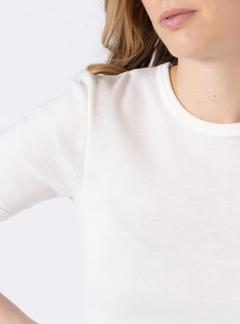 Tee-shirt thermique femme en laine merinos blanc naturel