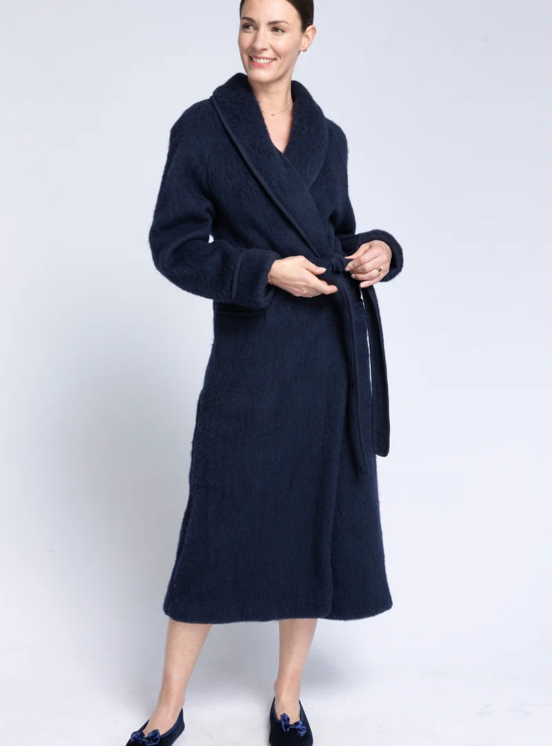 Robe de chambre femme en laine des Pyrénées bleu marine