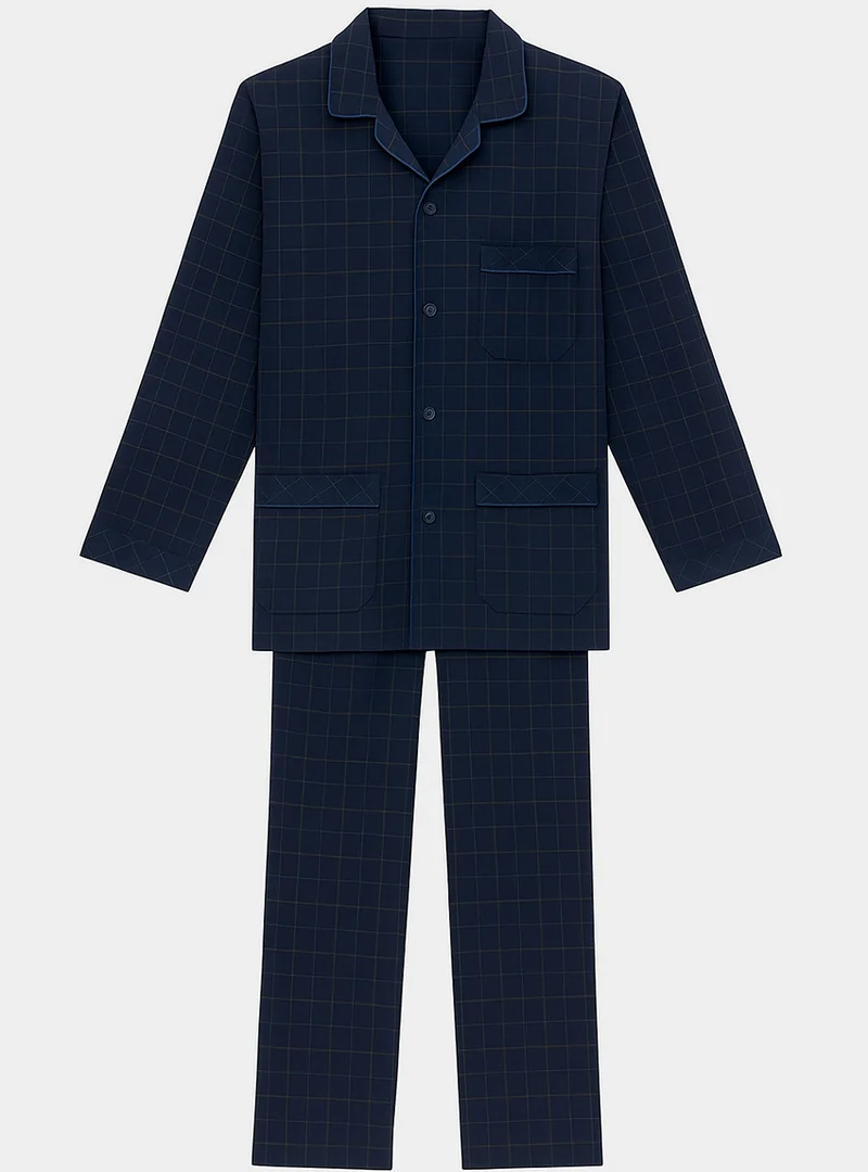 Pyjama chaud homme en coton carreaux bleu nuit