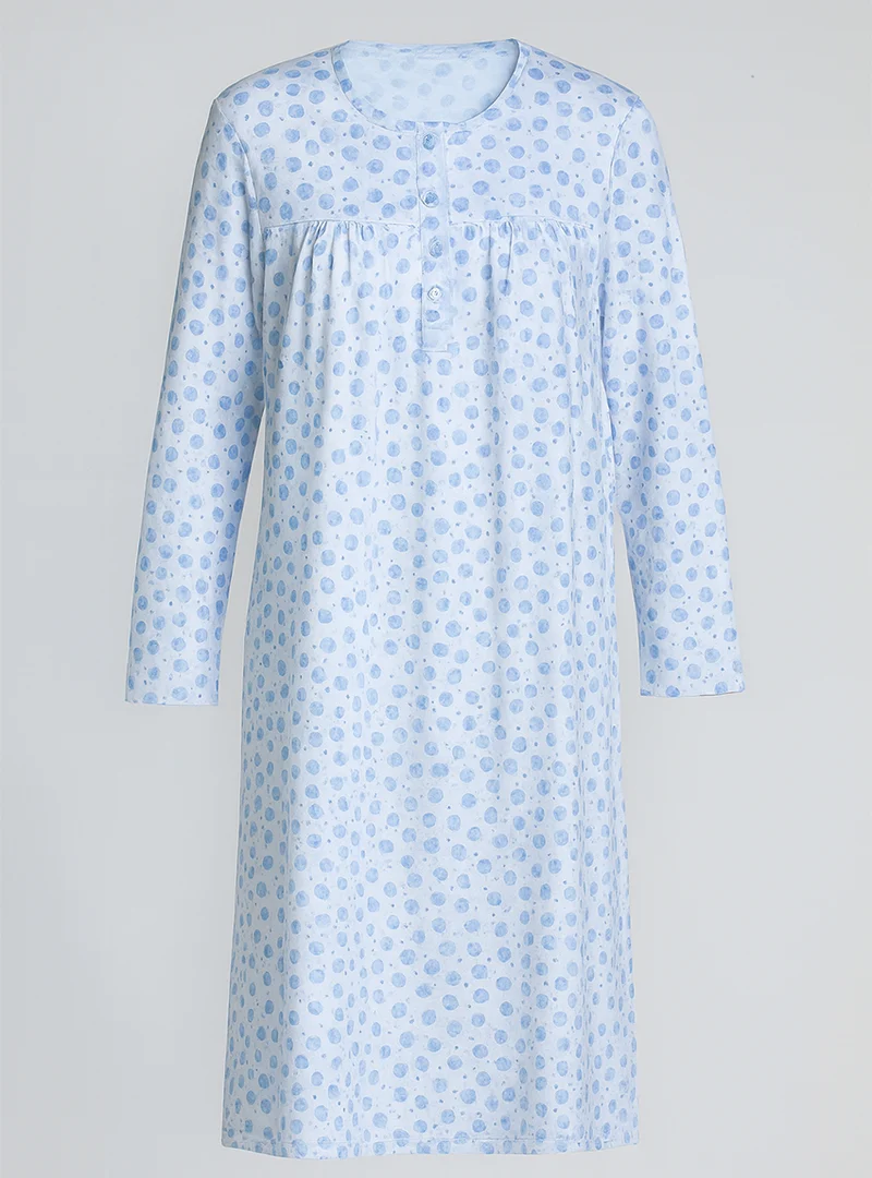 Chemise de nuit femme imprimée en coton pois bleus