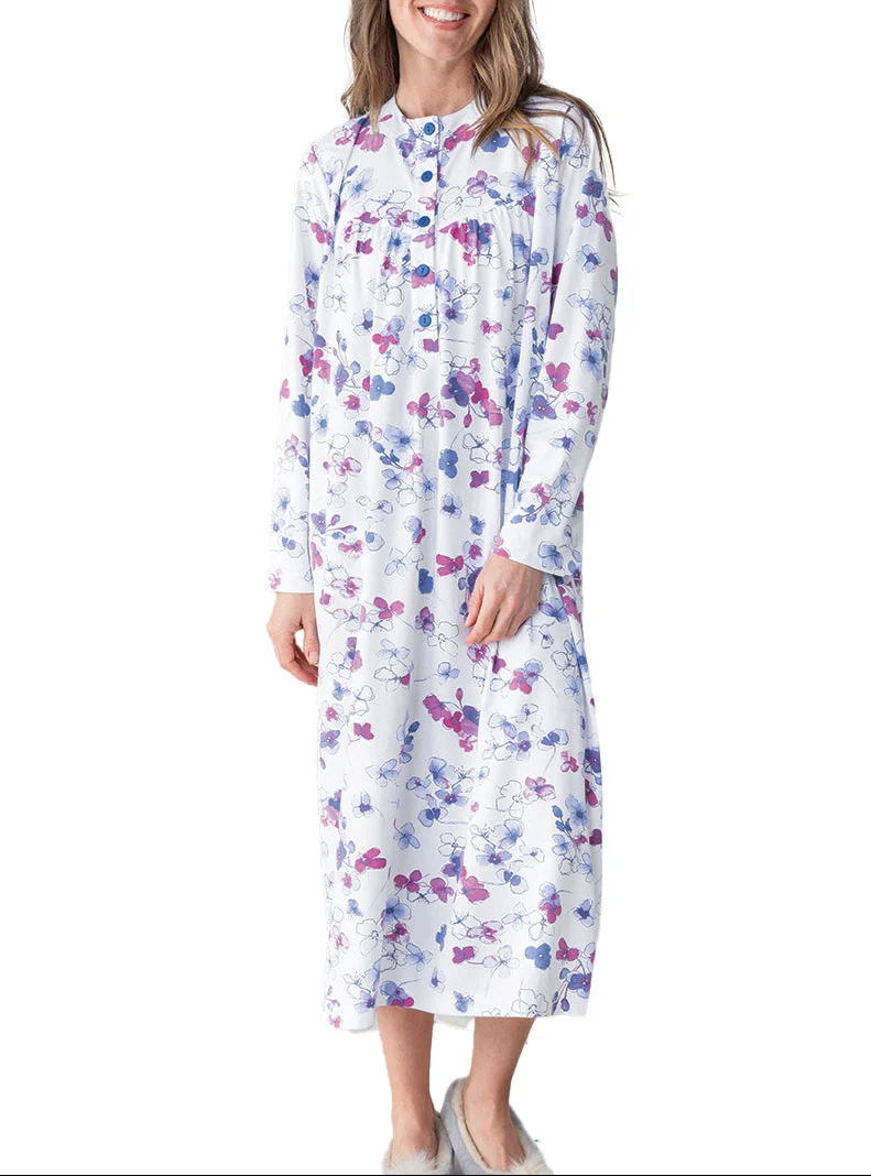 Chemise de nuit femme imprimée en coton bleuet