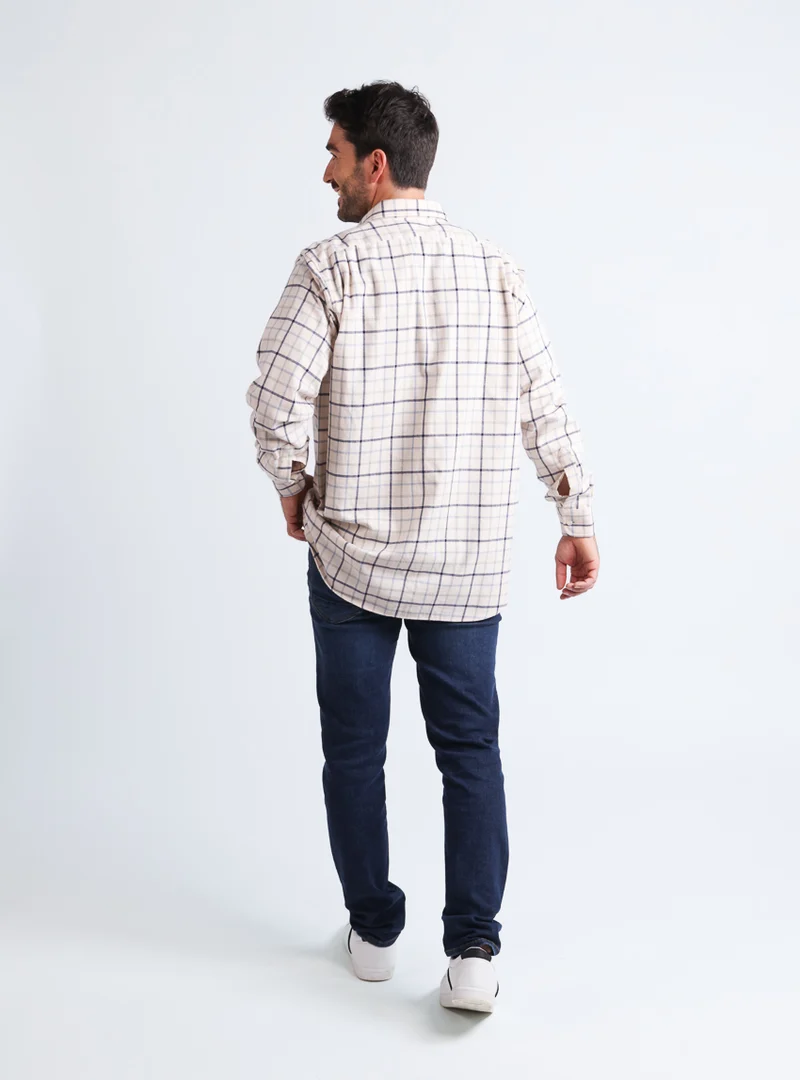 Chemise homme à motifs coton et laine carreaux bleu nuit