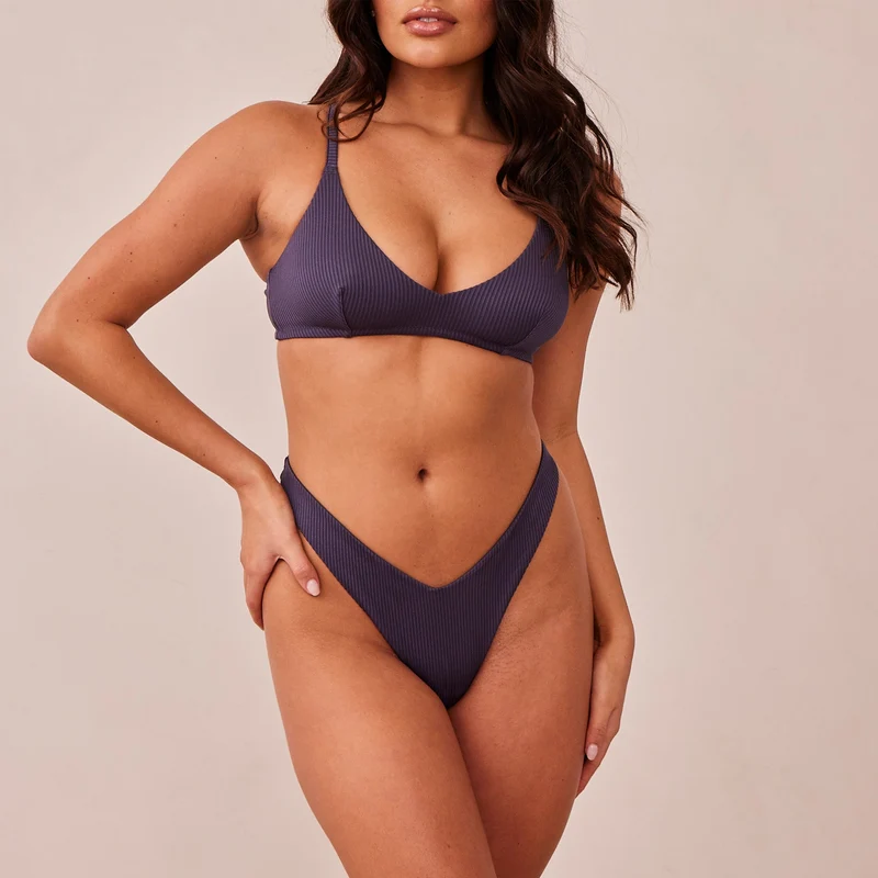 Ribbed Triangle Soutien-Gorge - Bleu Charbon