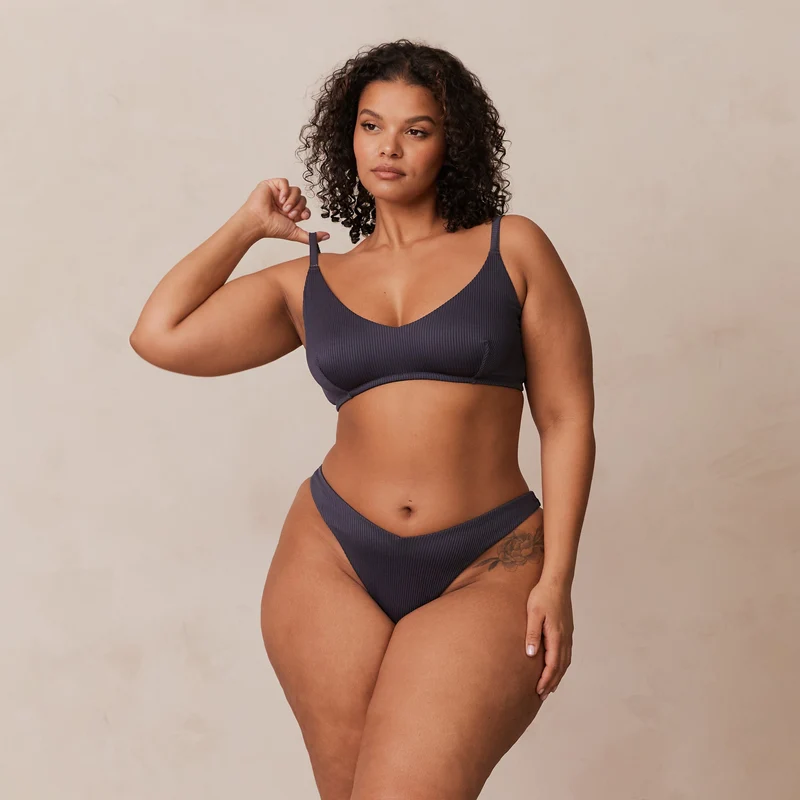 Ribbed Triangle Soutien-Gorge - Bleu Charbon