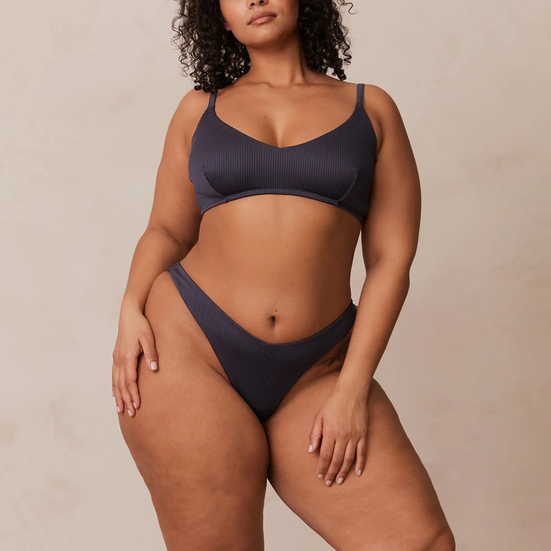 Ribbed Triangle Soutien-Gorge - Bleu Charbon