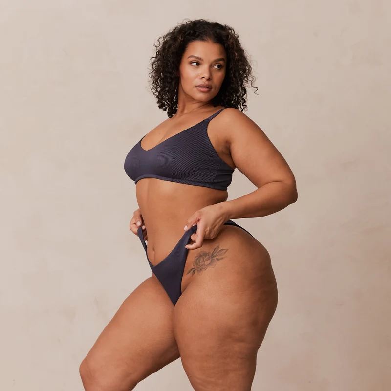 Ribbed Triangle Soutien-Gorge - Bleu Charbon