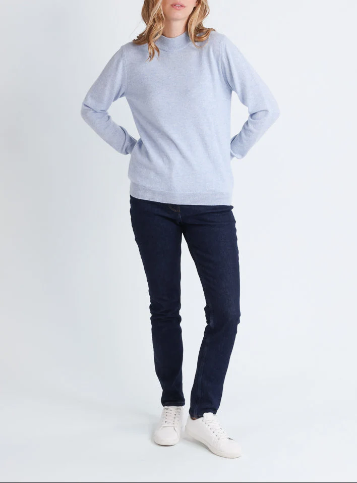 Pull col cheminée femme 100% cachemire Bleu Chambray